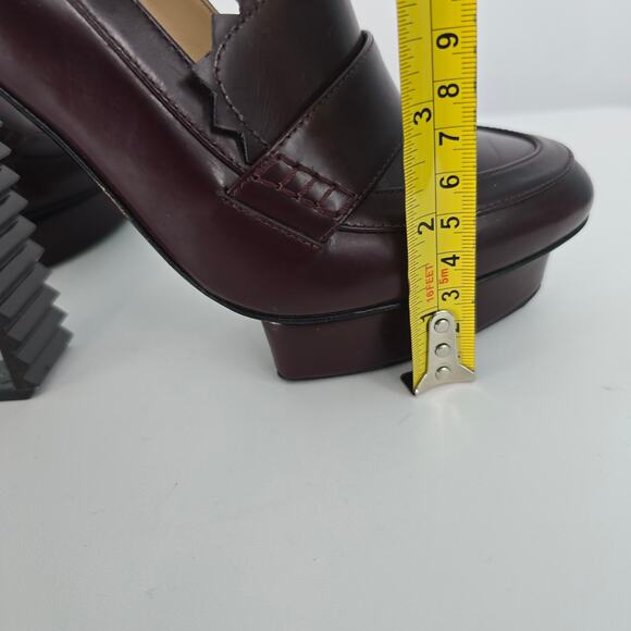 Aperlai High Heel Loafer Lucite Zig Zag Heel Platform Oxblood Burgundy Size 38 - Picture 9 of 14